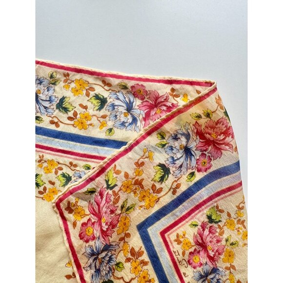 Vintage OSCAR DE LA RENTA Yellow Floral Washed Silk 25" x 25" Square Scarf - Picture 10 of 16